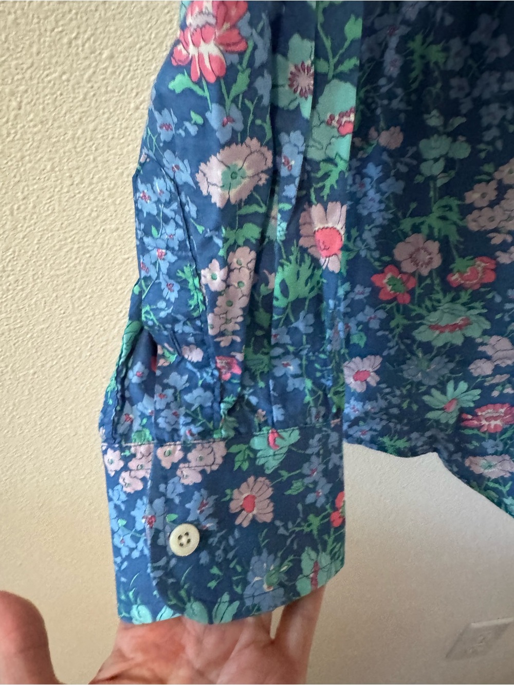 Vintage Liberty of London Floral Button Up Long Sleeve Blouse Blue Pink-14 US - Picture 5 of 9